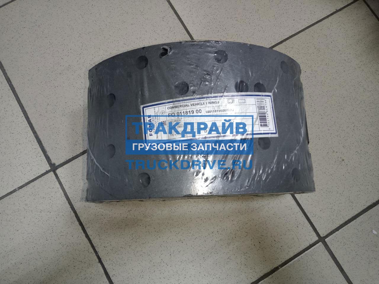 Фото FOMAR 65011819N00A4RV накладки тормозные 19503 Ивеко Еврокарго std с заклёпками 360x170 мм 8x15