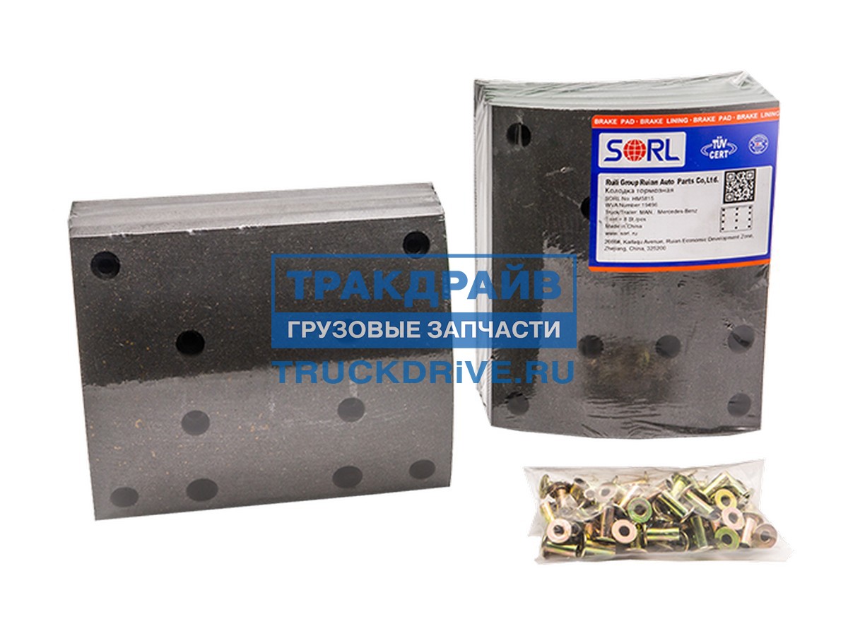 Фото SORL HM5815 комплект барабанных накладок Ман Мерседес 8 шт.+заклепки 64 шт. 410x223 STD 